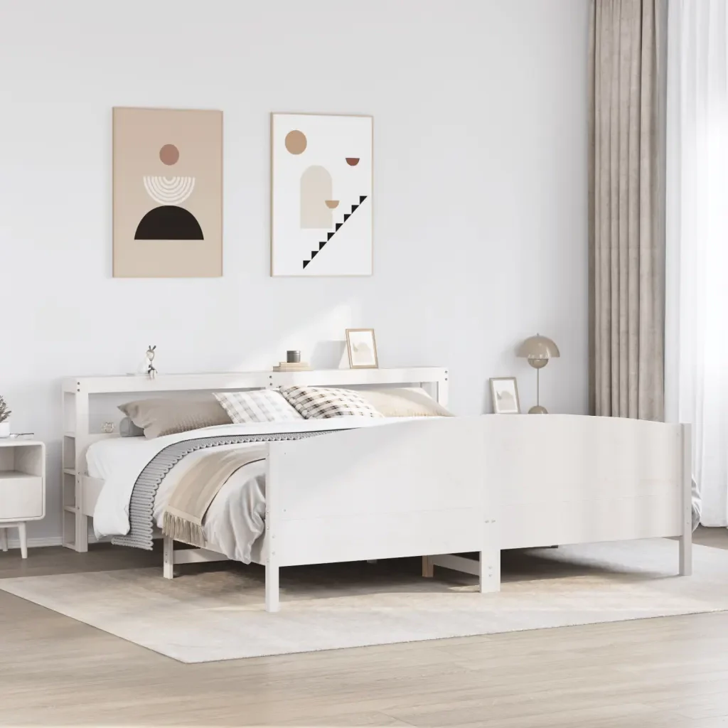 Letto matrimoniale | Letto per adulti | Giroletto senza Materasso Bianco 200x200 cm Legno Massello Pino - Image 2
