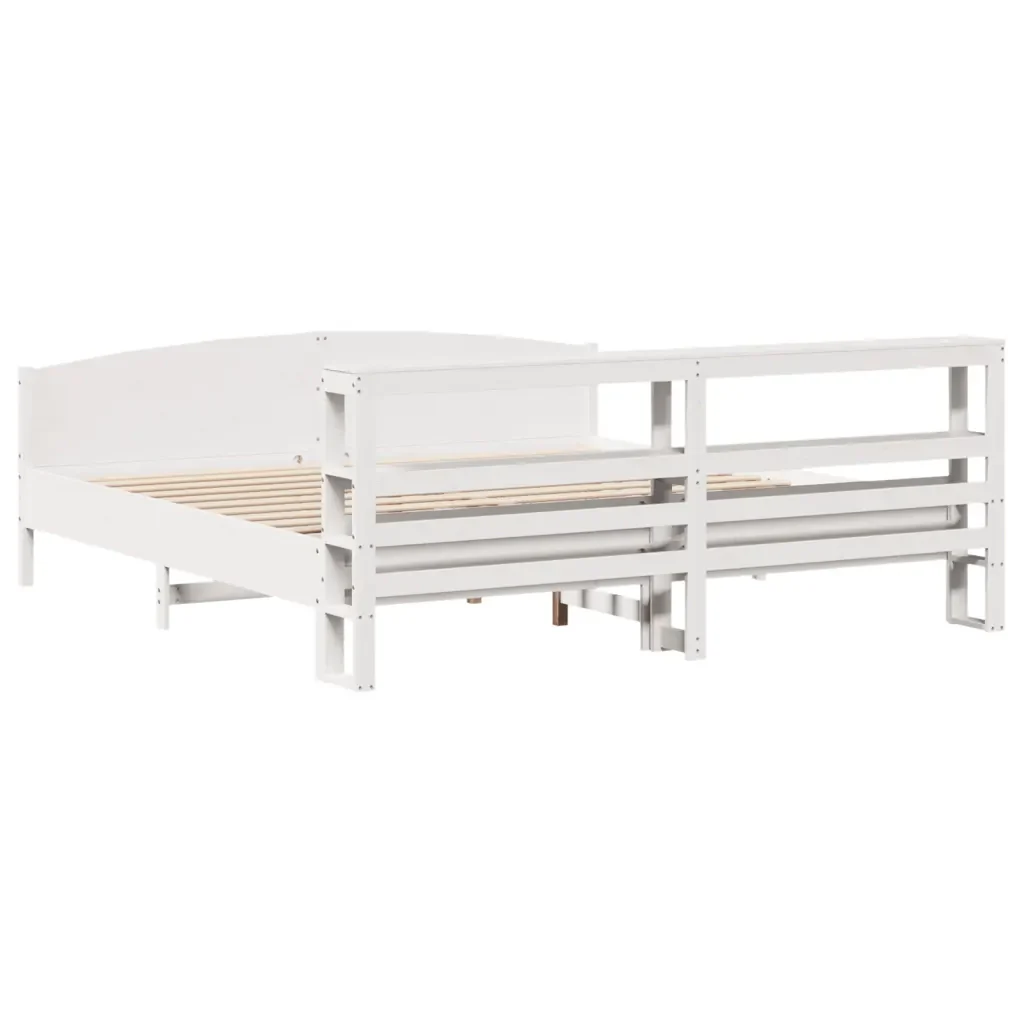 Letto matrimoniale | Letto per adulti | Giroletto senza Materasso Bianco 200x200 cm Legno Massello Pino - Image 6
