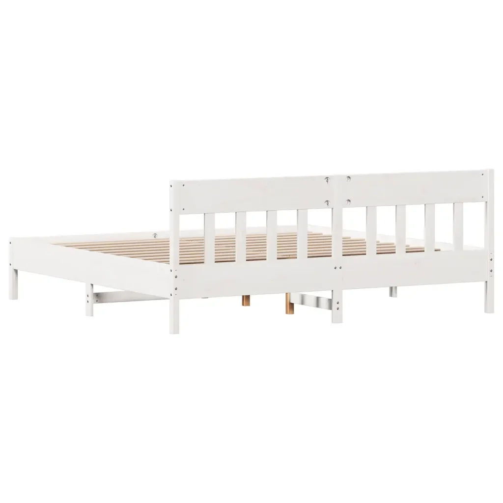 Letto matrimoniale | Letto per adulti | Giroletto senza Materasso Bianco 200x200 cm Legno Massello Pino - Image 6