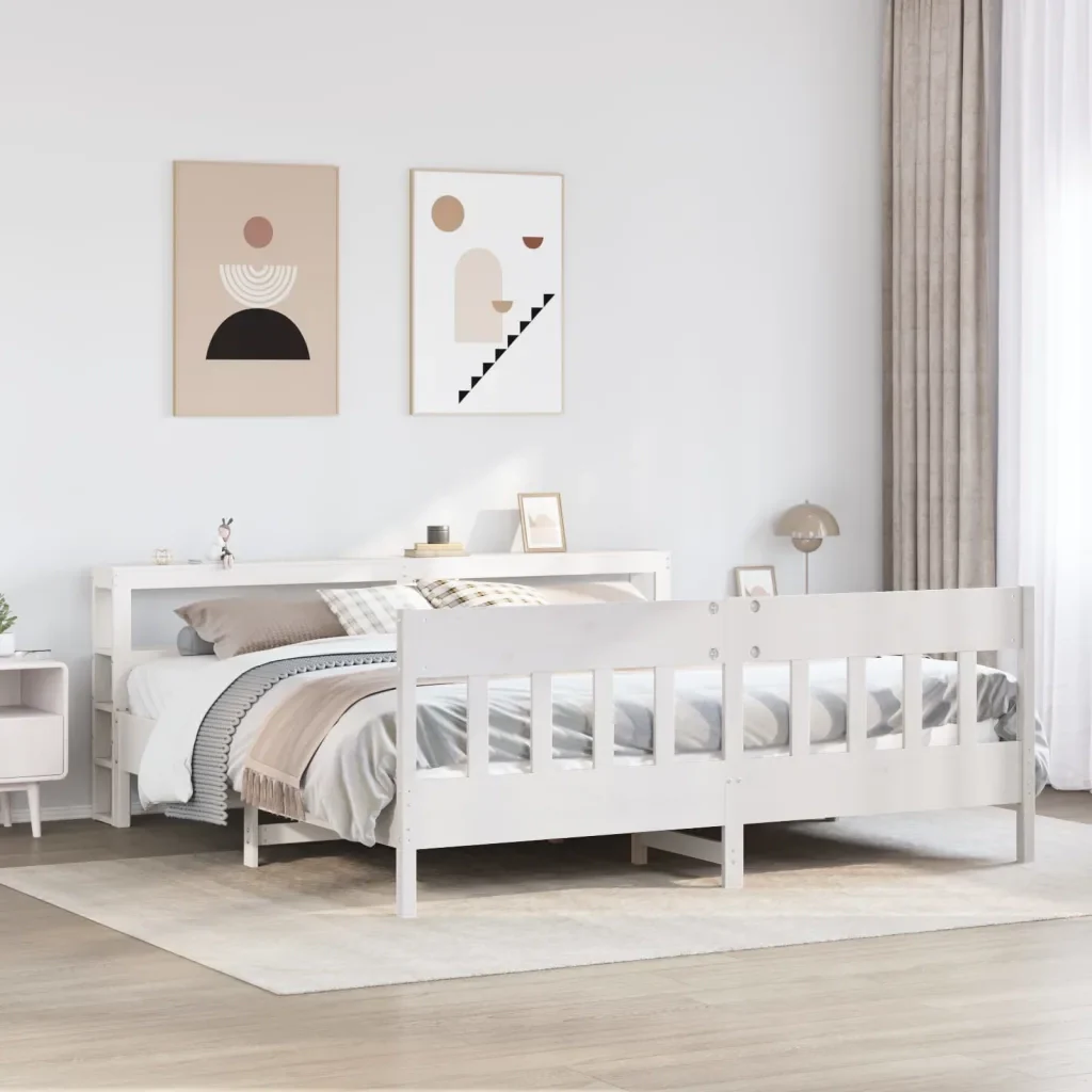 Letto matrimoniale | Letto per adulti | Giroletto senza Materasso Bianco 200x200 cm Legno Massello Pino - Image 2