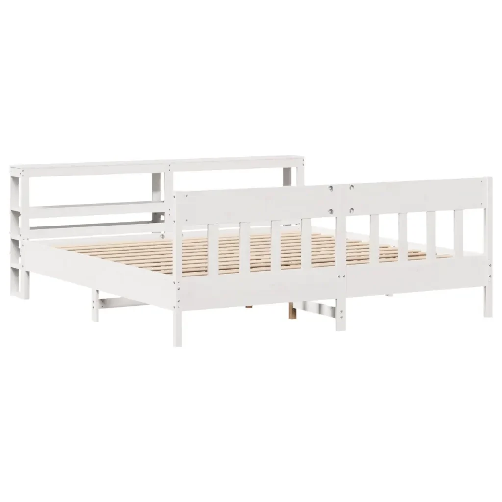 Letto matrimoniale | Letto per adulti | Giroletto senza Materasso Bianco 200x200 cm Legno Massello Pino - Image 3