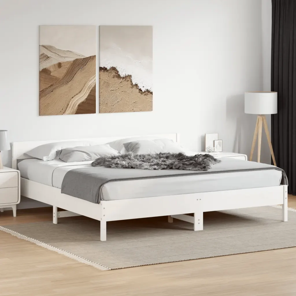 Letto matrimoniale | Letto per adulti | Giroletto senza Materasso Bianco 200x200 cm Legno Massello Pino - Image 2