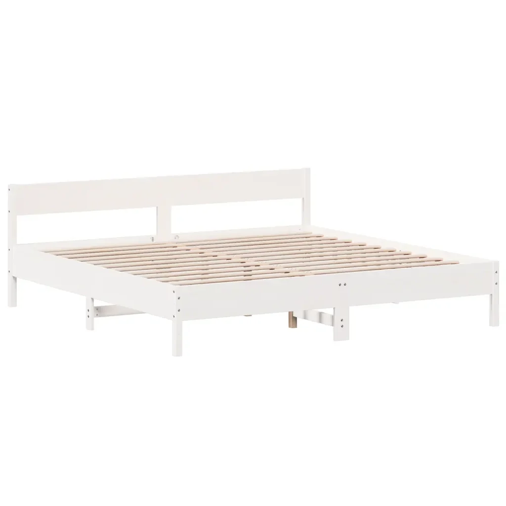 Letto matrimoniale | Letto per adulti | Giroletto senza Materasso Bianco 200x200 cm Legno Massello Pino - Image 4
