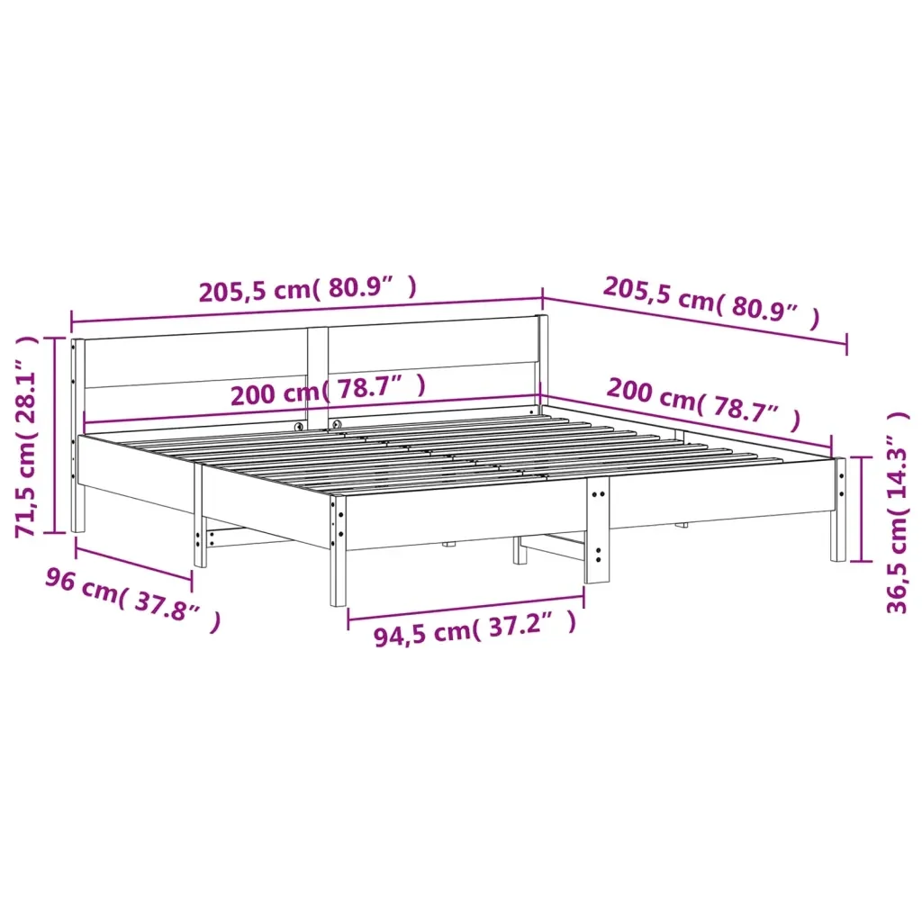 Letto matrimoniale | Letto per adulti | Giroletto senza Materasso Bianco 200x200 cm Legno Massello Pino - Image 9