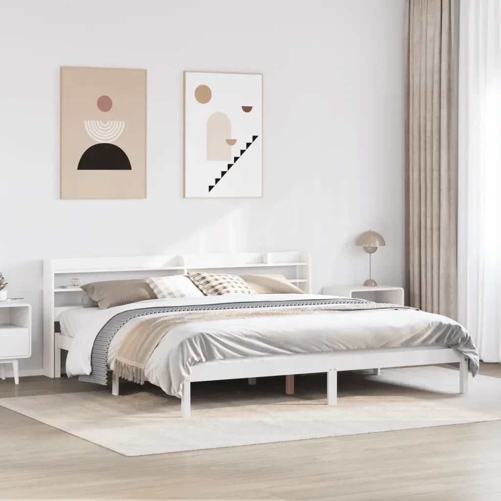 Letto matrimoniale | Letto per adulti | Giroletto senza Materasso Bianco 200x200 cm Legno Massello Pino - Image 2