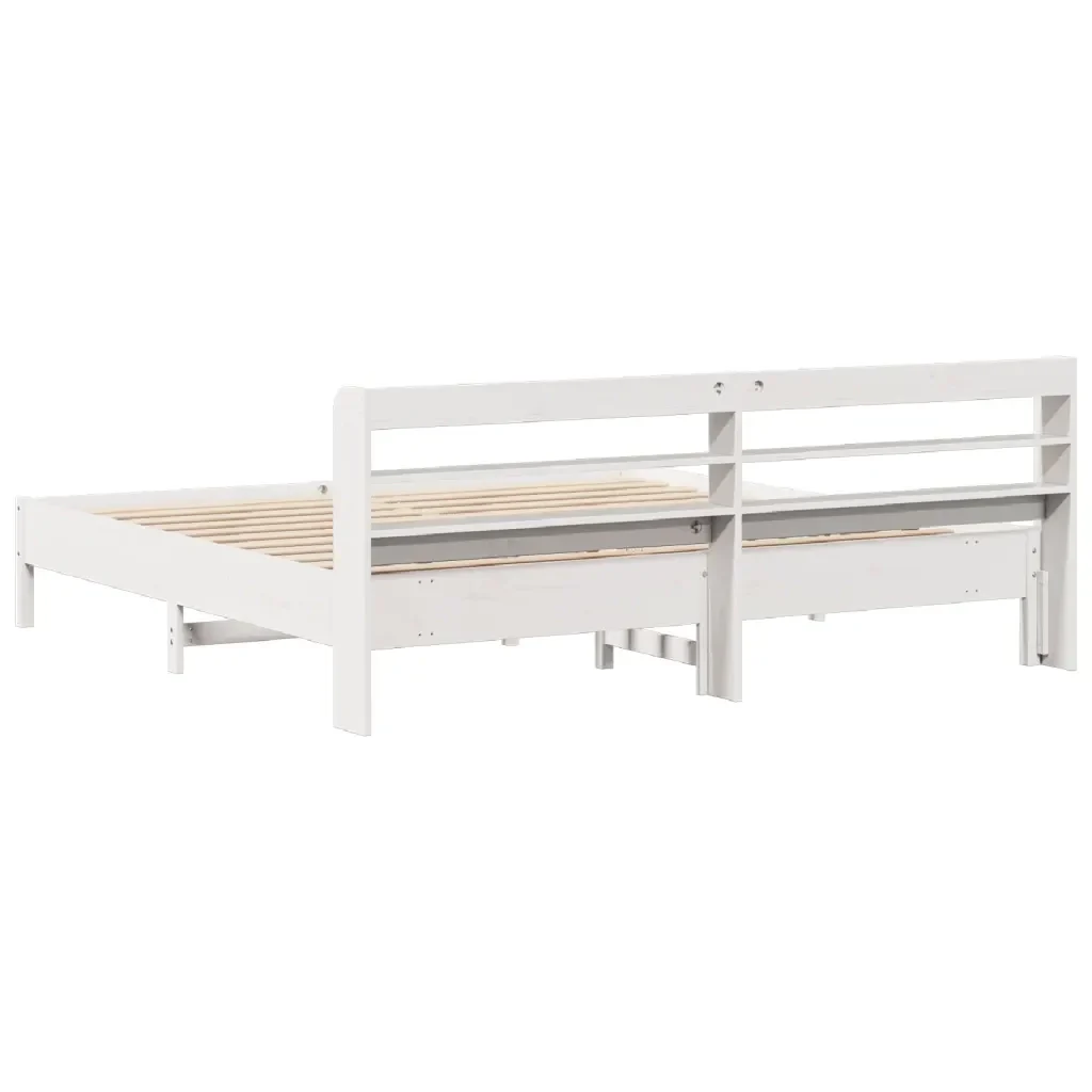 Letto matrimoniale | Letto per adulti | Giroletto senza Materasso Bianco 200x200 cm Legno Massello Pino - Image 6