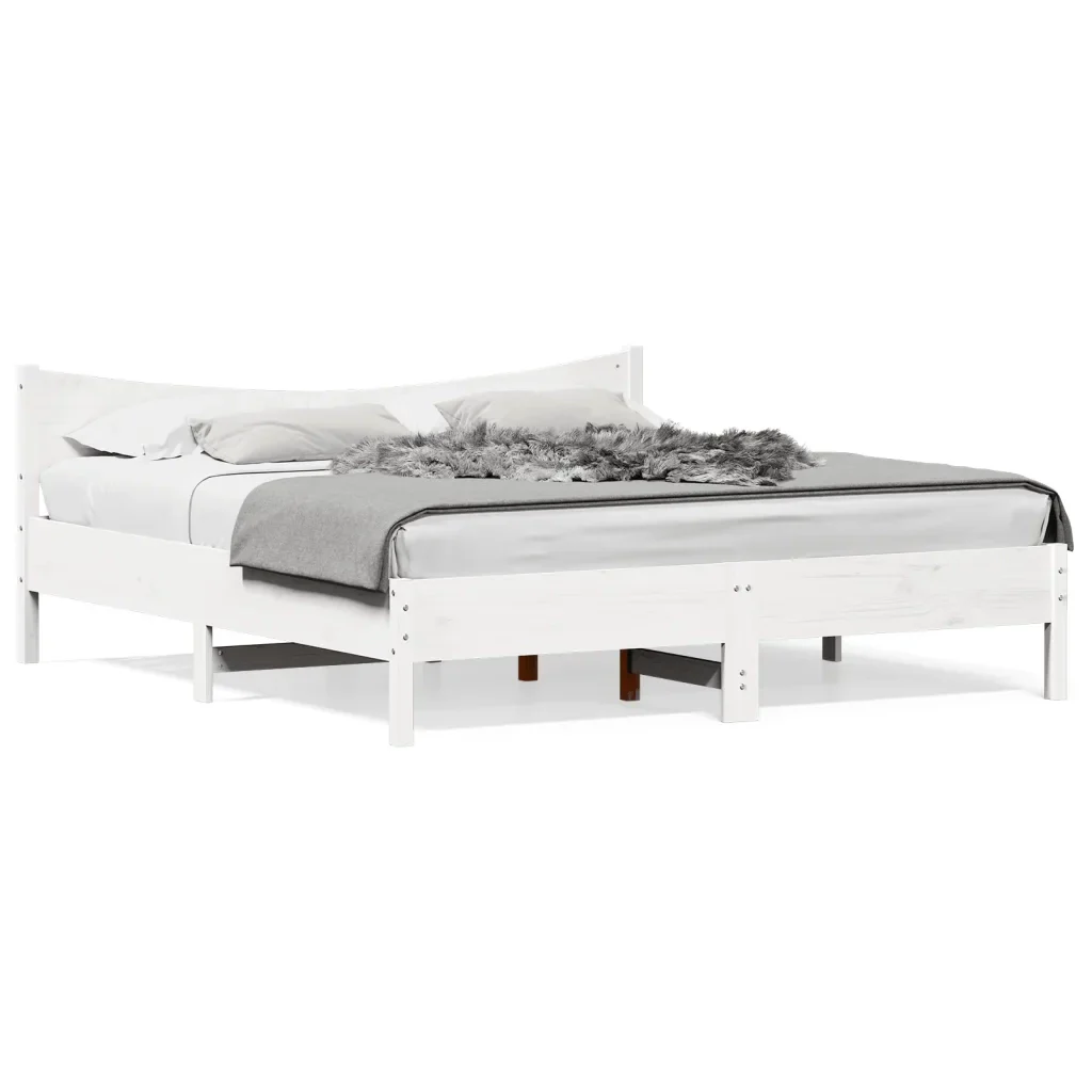 Letto matrimoniale | Letto per adulti | Giroletto senza Materasso Bianco 200x200 cm Legno Massello Pino