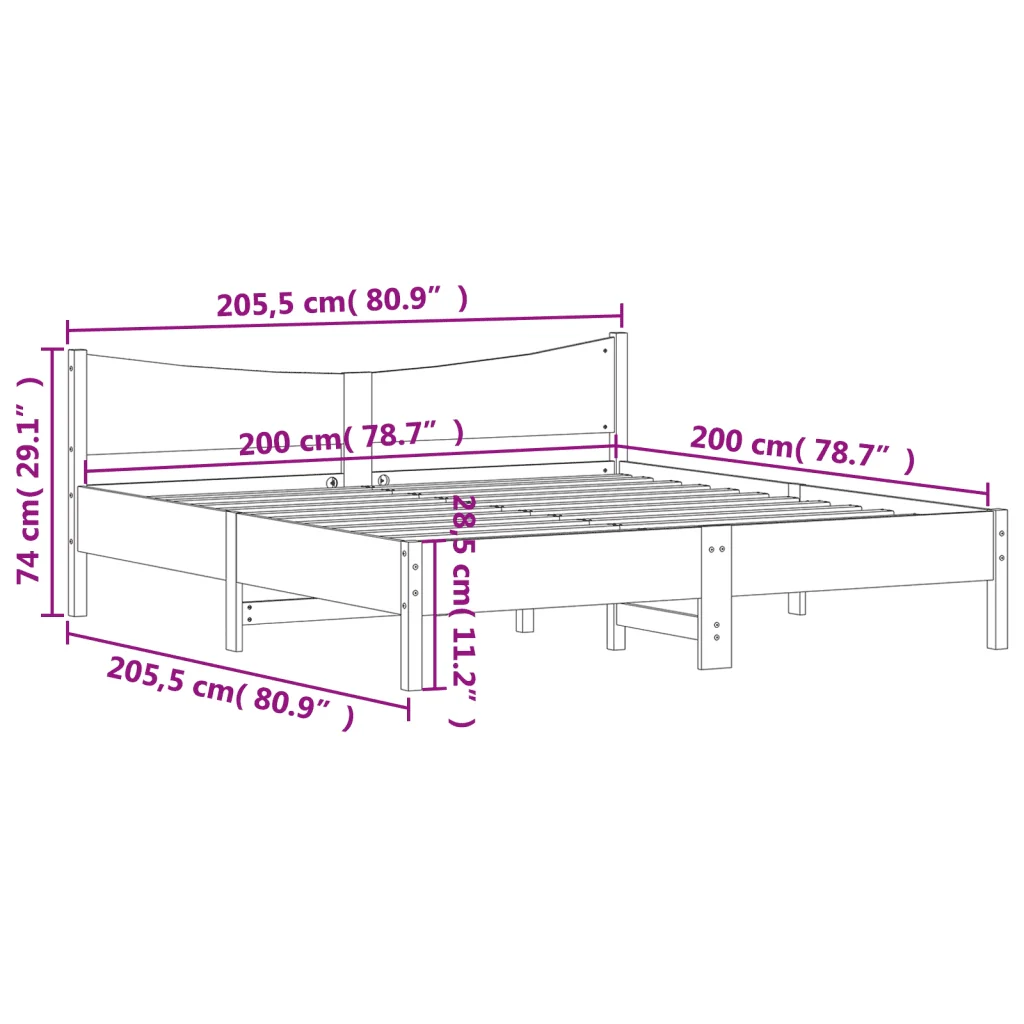 Letto matrimoniale | Letto per adulti | Giroletto senza Materasso Bianco 200x200 cm Legno Massello Pino - Image 9