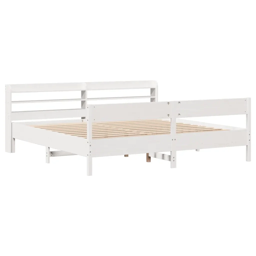 Letto matrimoniale | Letto per adulti | Giroletto senza Materasso Bianco 200x200 cm Legno Massello Pino - Image 3