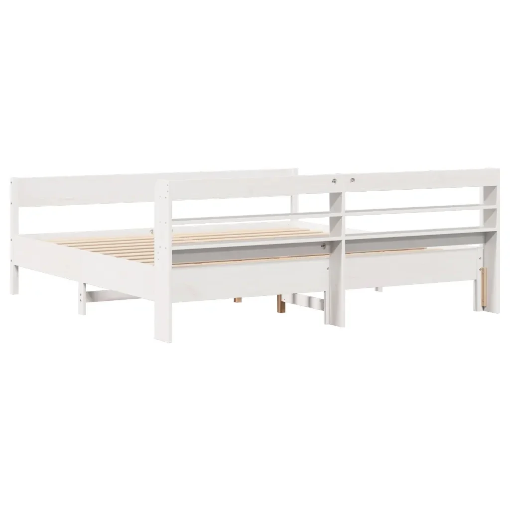 Letto matrimoniale | Letto per adulti | Giroletto senza Materasso Bianco 200x200 cm Legno Massello Pino - Image 6