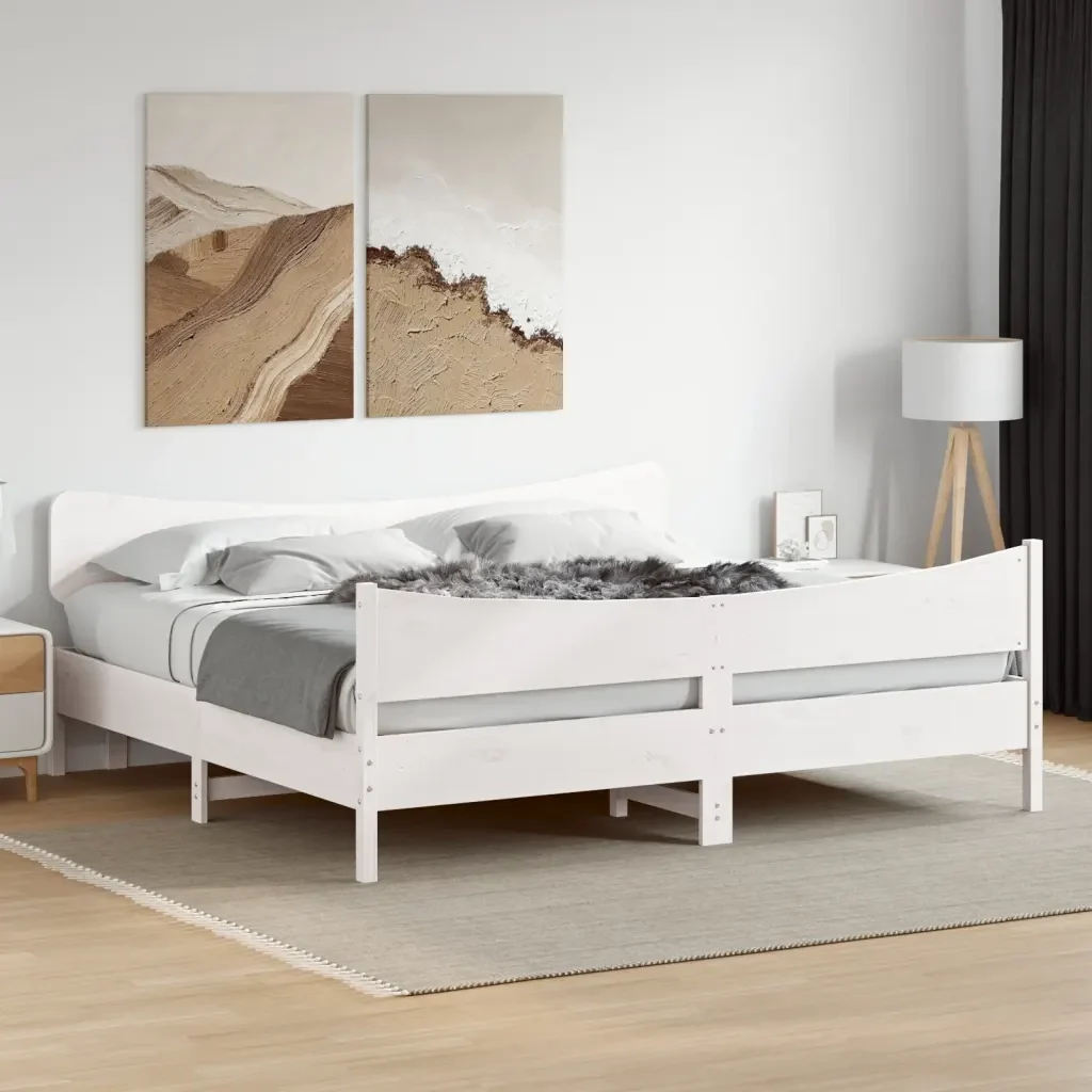 Letto matrimoniale | Letto per adulti | Giroletto senza Materasso Bianco 200x200 cm Legno Massello Pino - Image 2