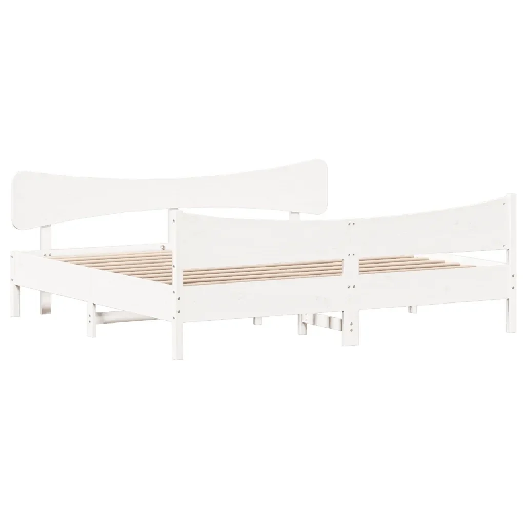 Letto matrimoniale | Letto per adulti | Giroletto senza Materasso Bianco 200x200 cm Legno Massello Pino - Image 4