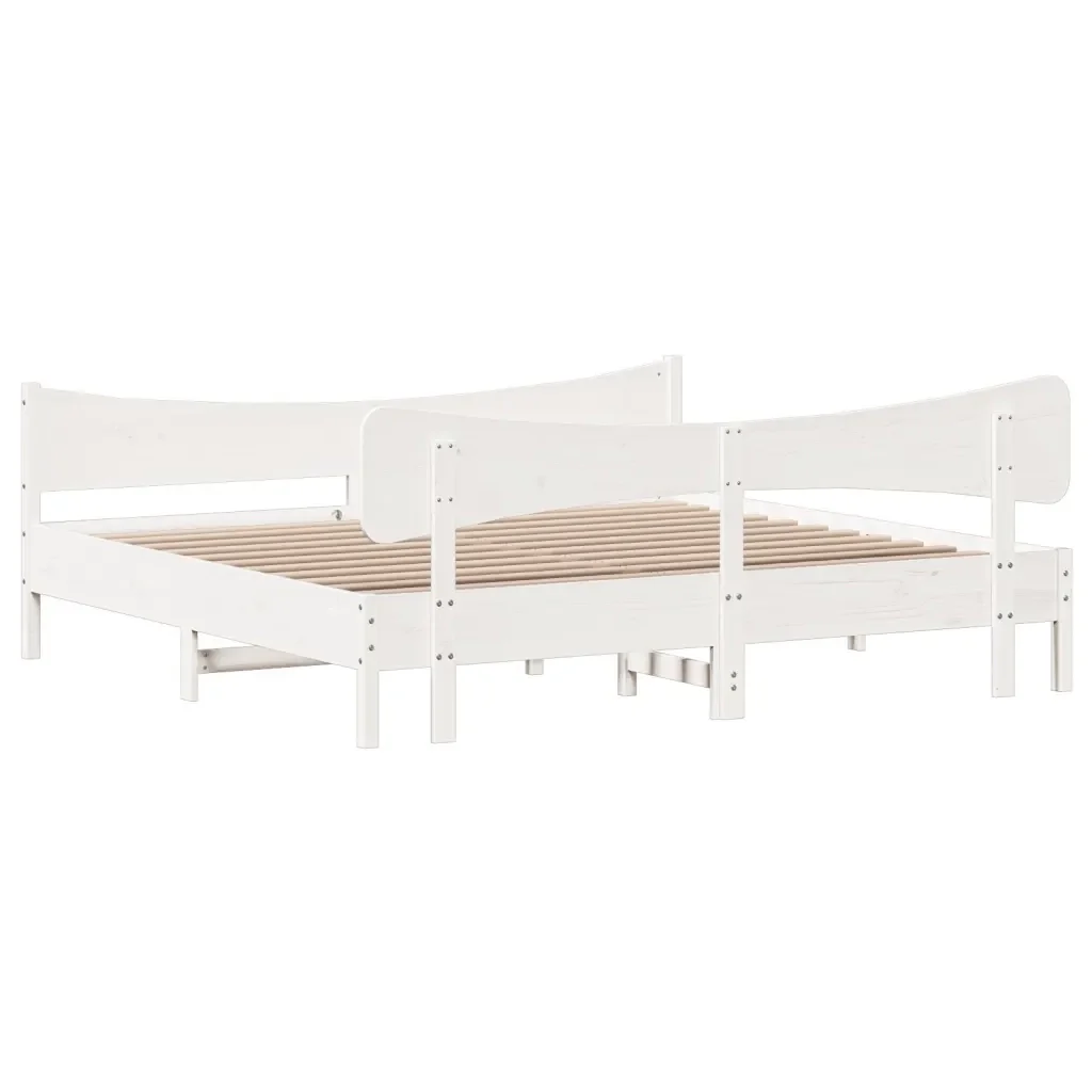 Letto matrimoniale | Letto per adulti | Giroletto senza Materasso Bianco 200x200 cm Legno Massello Pino - Image 6