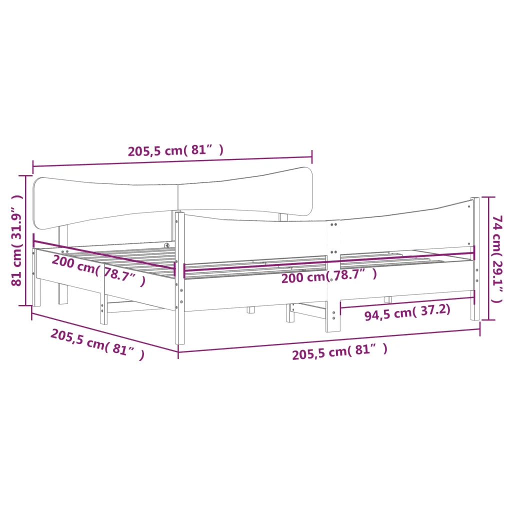 Letto matrimoniale | Letto per adulti | Giroletto senza Materasso Bianco 200x200 cm Legno Massello Pino - Image 8