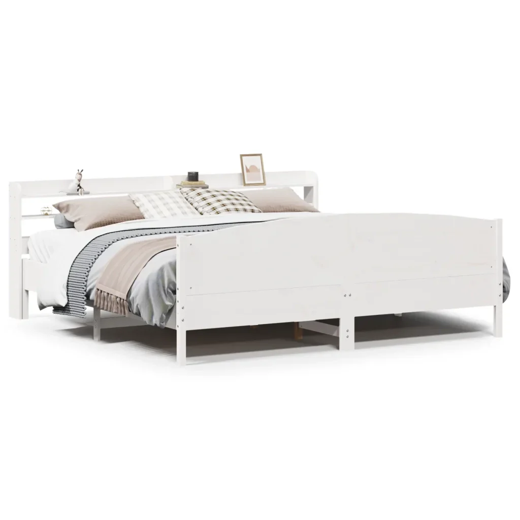 Letto matrimoniale | Letto per adulti | Giroletto senza Materasso Bianco 200x200 cm Legno Massello Pino
