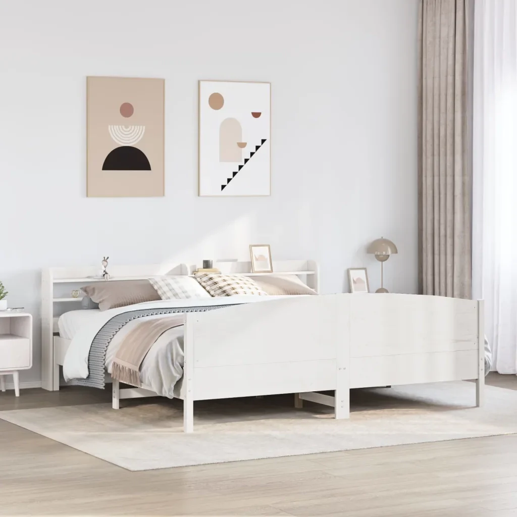 Letto matrimoniale | Letto per adulti | Giroletto senza Materasso Bianco 200x200 cm Legno Massello Pino - Image 2