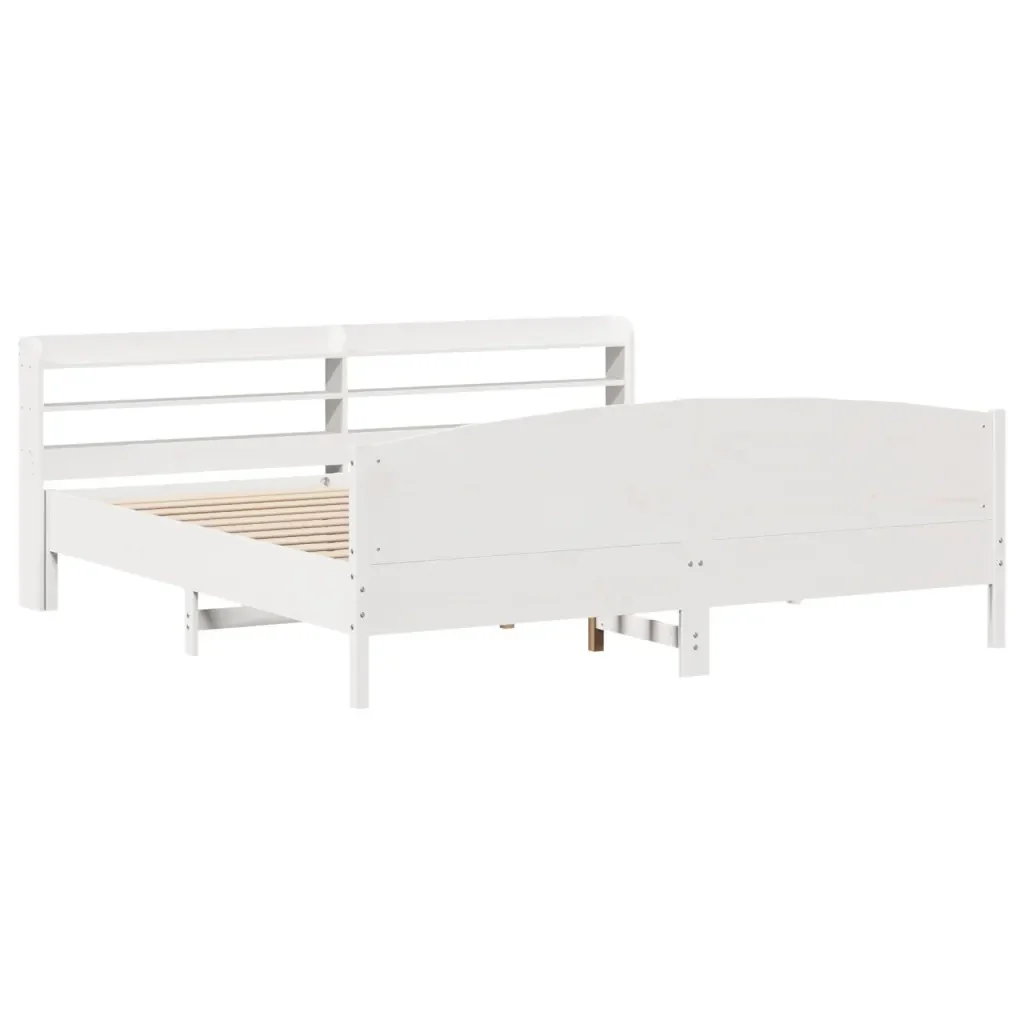 Letto matrimoniale | Letto per adulti | Giroletto senza Materasso Bianco 200x200 cm Legno Massello Pino - Image 3