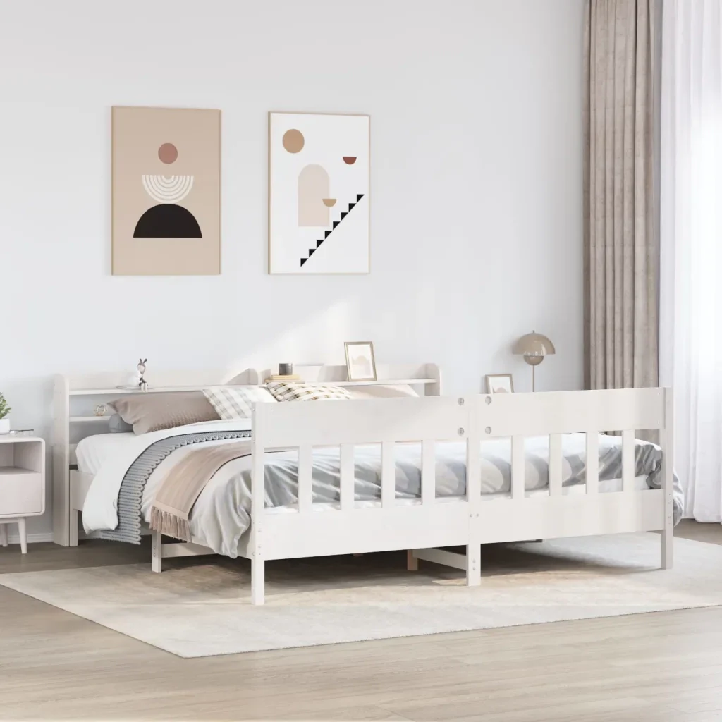 Letto matrimoniale | Letto per adulti | Giroletto senza Materasso Bianco 200x200 cm Legno Massello Pino - Image 2