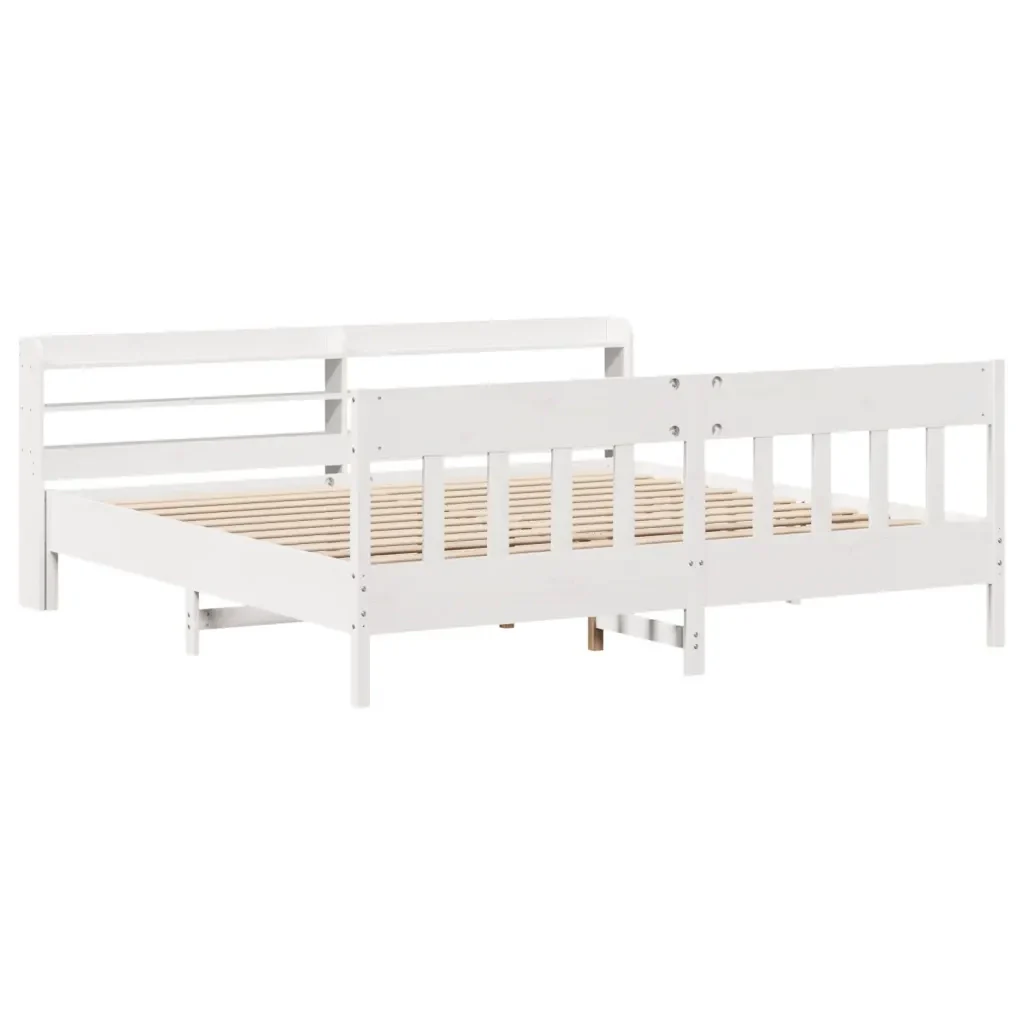 Letto matrimoniale | Letto per adulti | Giroletto senza Materasso Bianco 200x200 cm Legno Massello Pino - Image 4