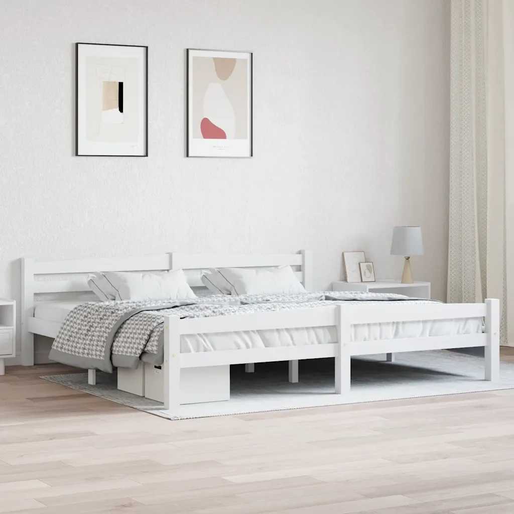 Letto matrimoniale | Letto per adulti | Giroletto senza Materasso Bianco 200x200 cm Legno Massello Pino - Image 2