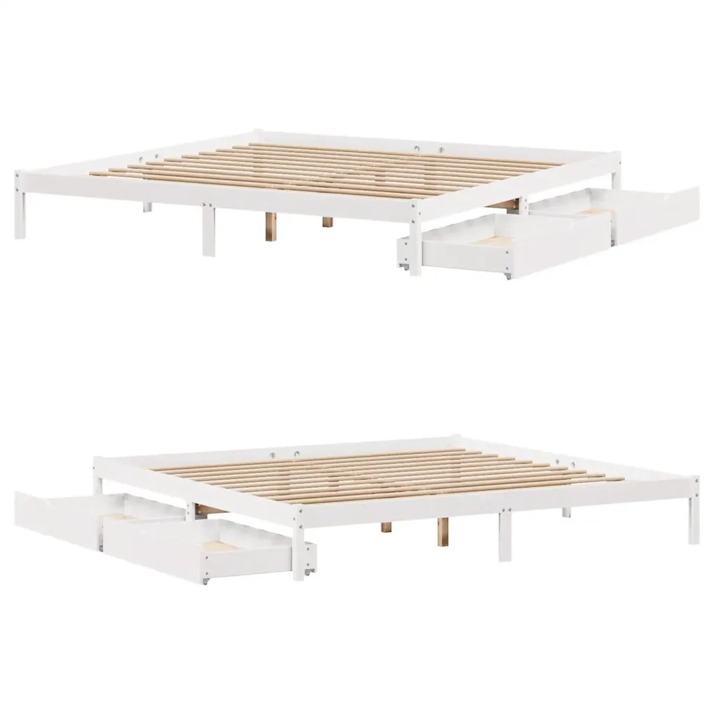 Letto matrimoniale | Letto per adulti | Giroletto senza Materasso Bianco 200x200 cm Legno Massello Pino - Image 8