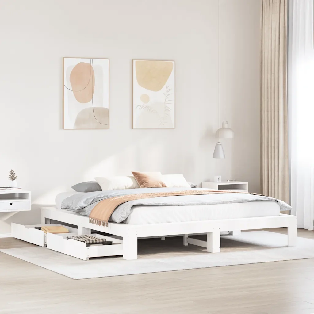 Letto matrimoniale | Letto per adulti | Giroletto senza Materasso Bianco 200x200 cm Legno Massello Pino - Image 2