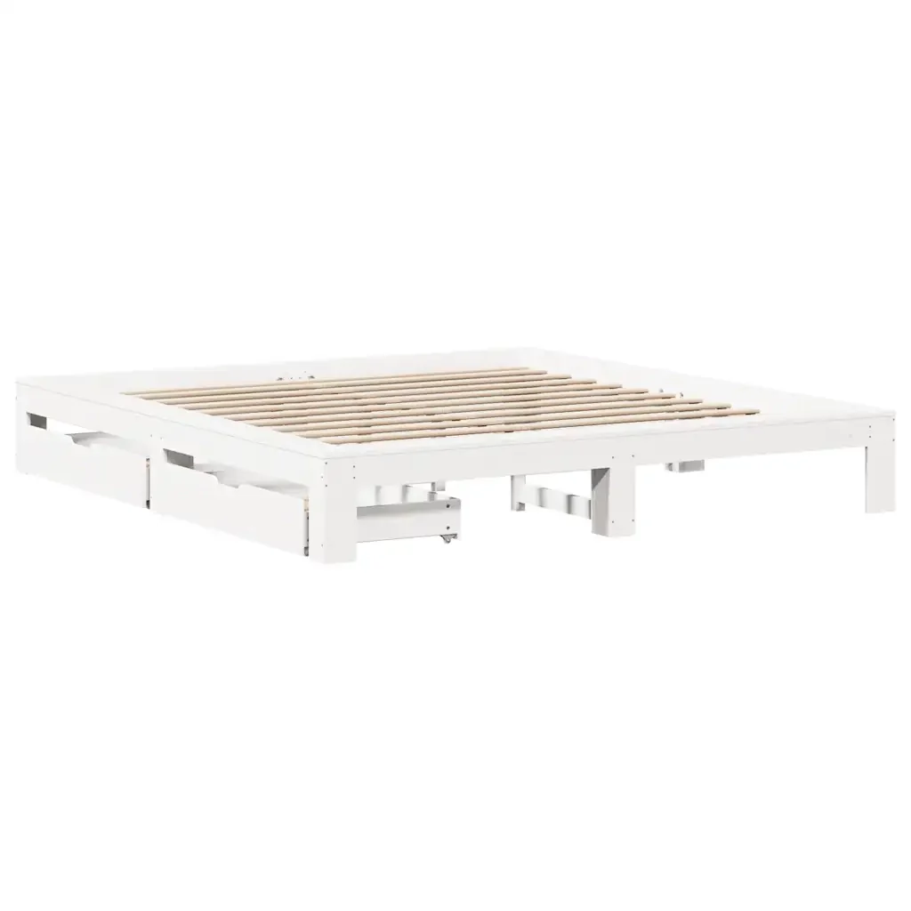 Letto matrimoniale | Letto per adulti | Giroletto senza Materasso Bianco 200x200 cm Legno Massello Pino - Image 3