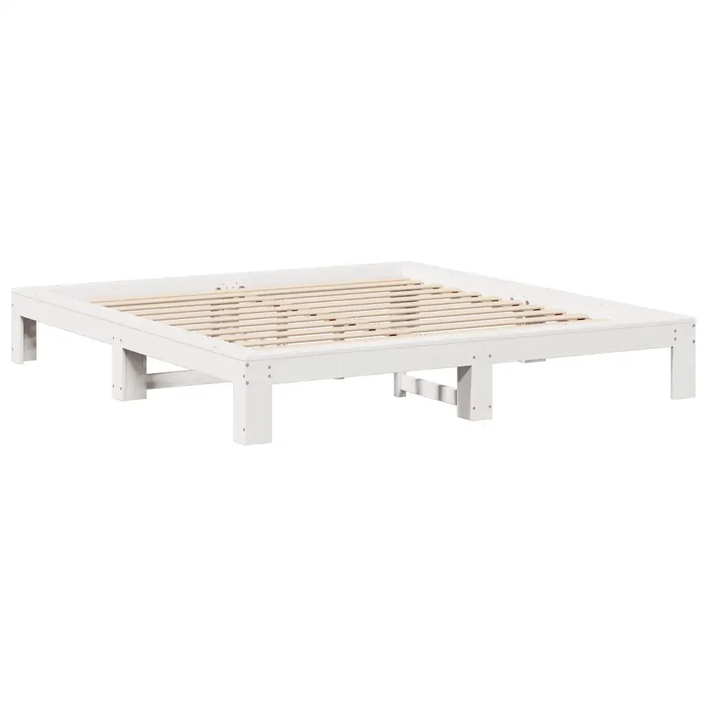 Letto matrimoniale | Letto per adulti | Giroletto senza Materasso Bianco 200x200 cm Legno Massello Pino - Image 5