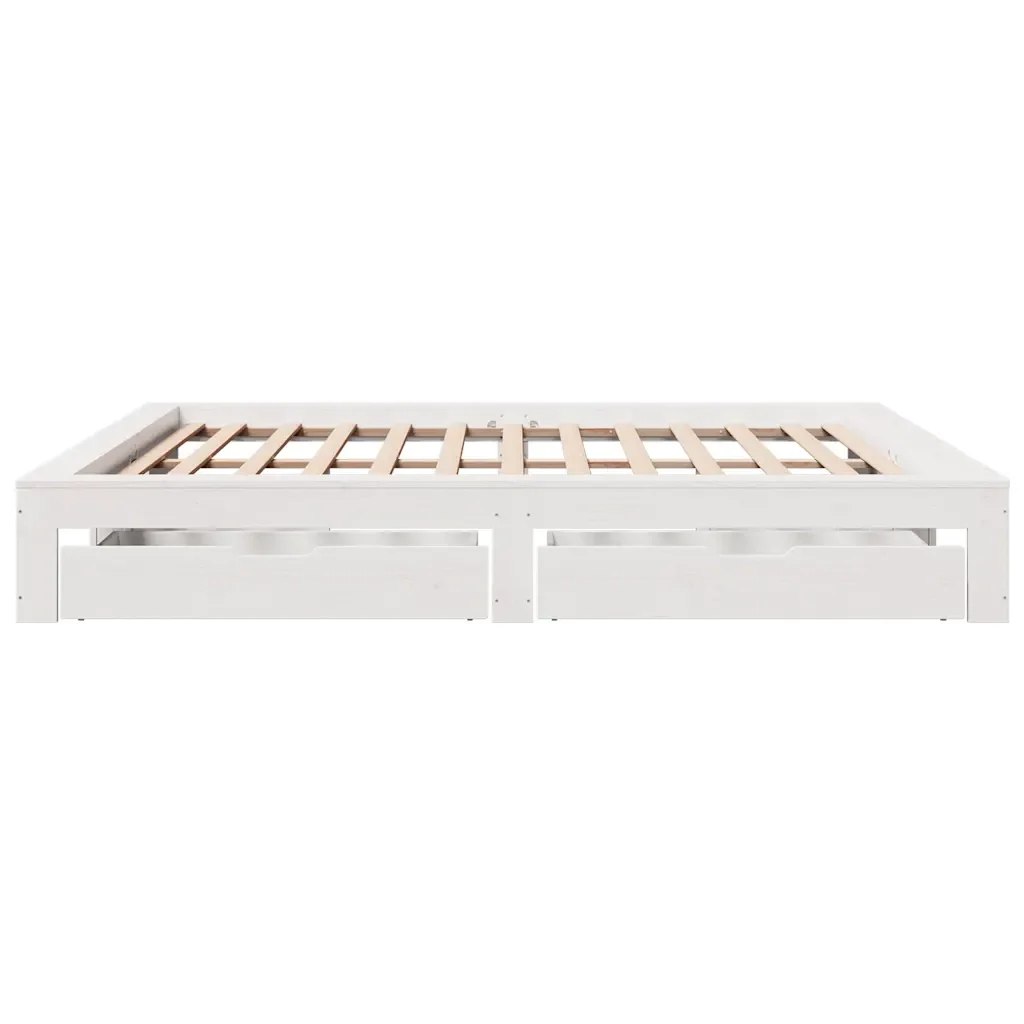 Letto matrimoniale | Letto per adulti | Giroletto senza Materasso Bianco 200x200 cm Legno Massello Pino - Image 7