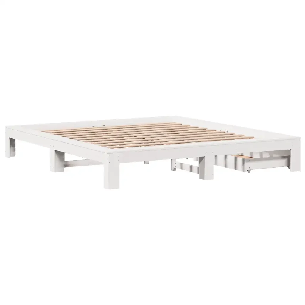 Letto matrimoniale | Letto per adulti | Giroletto senza Materasso Bianco 200x200 cm Legno Massello Pino - Image 8