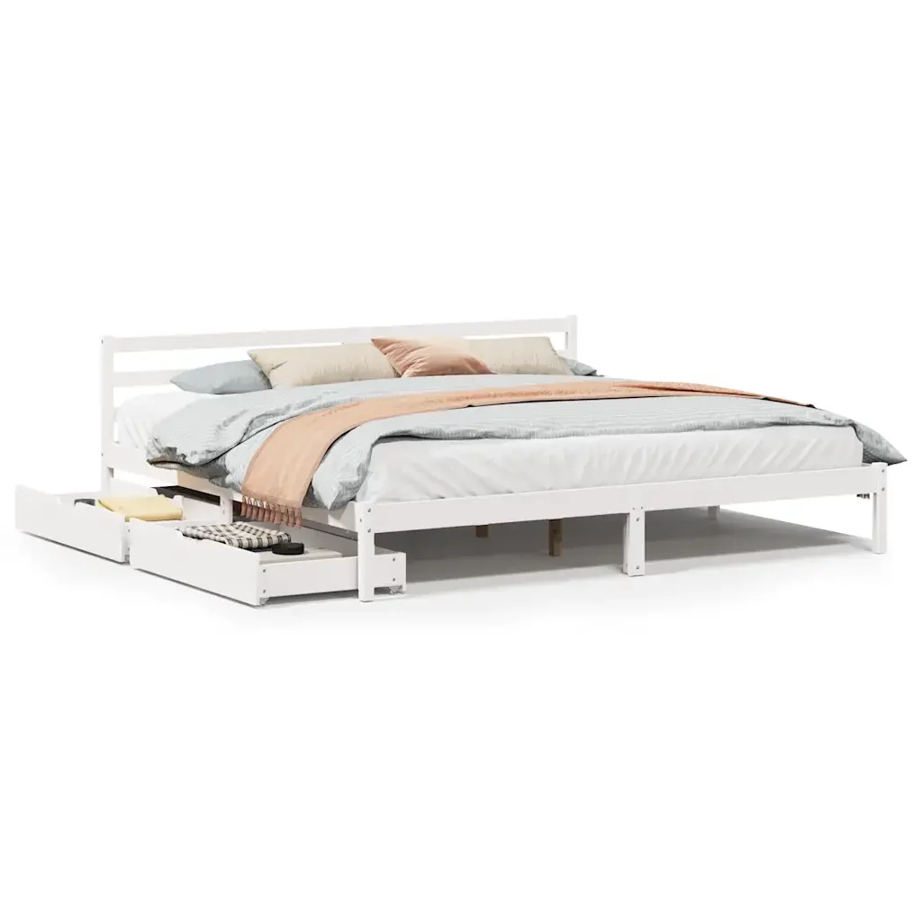 Letto matrimoniale | Letto per adulti | Giroletto senza Materasso Bianco 200x200 cm Legno Massello Pino