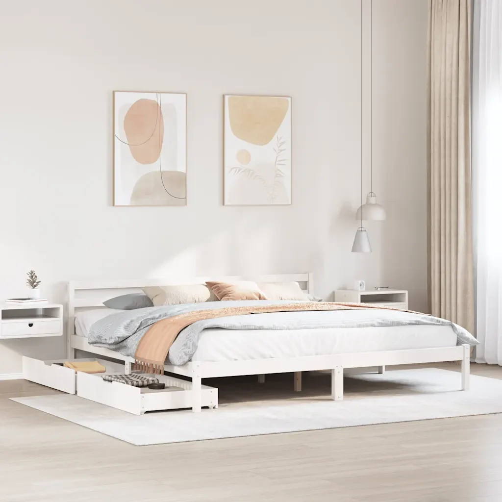 Letto matrimoniale | Letto per adulti | Giroletto senza Materasso Bianco 200x200 cm Legno Massello Pino - Image 2