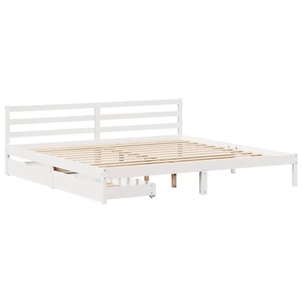 Letto matrimoniale | Letto per adulti | Giroletto senza Materasso Bianco 200x200 cm Legno Massello Pino - Image 4