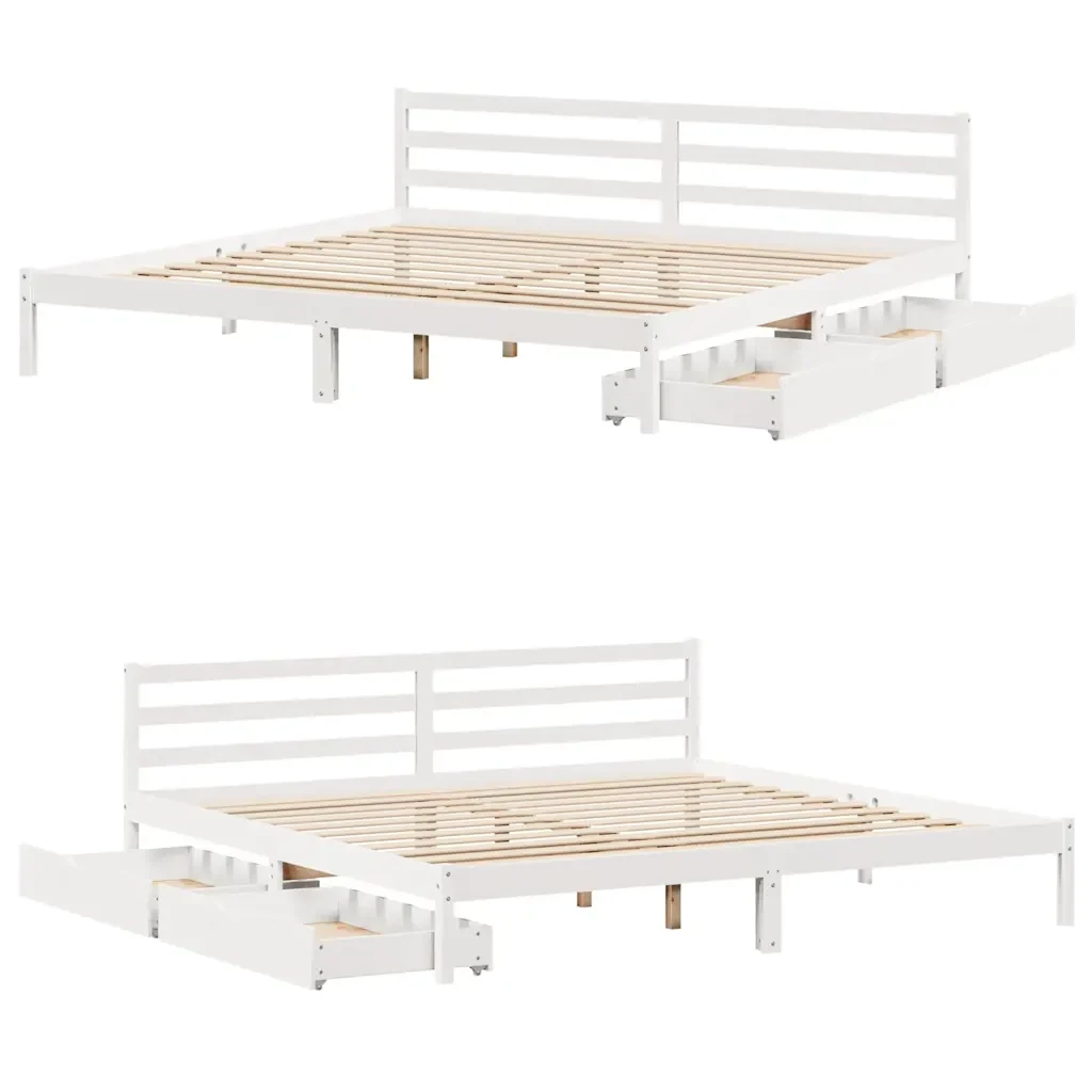 Letto matrimoniale | Letto per adulti | Giroletto senza Materasso Bianco 200x200 cm Legno Massello Pino - Image 9