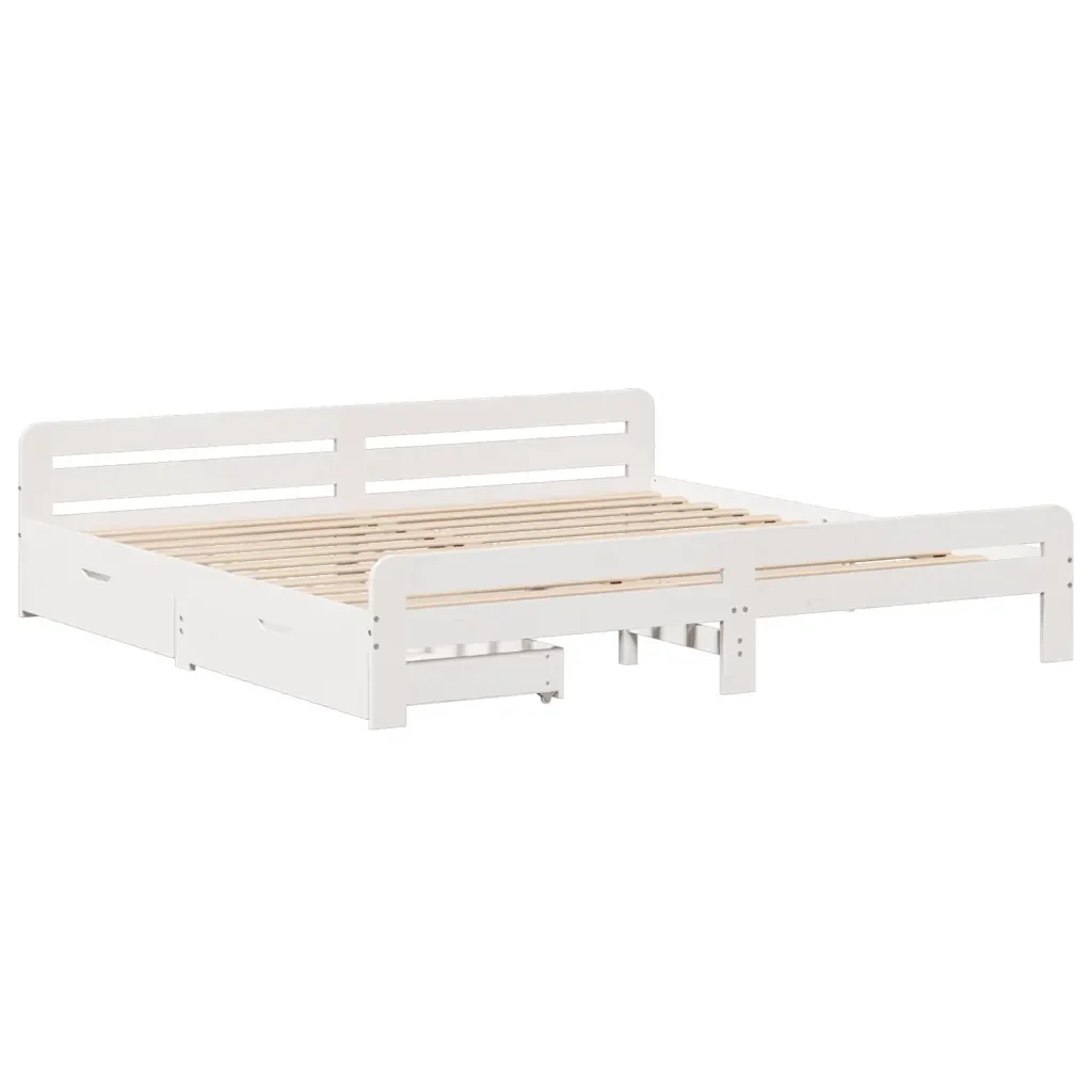 Letto matrimoniale | Letto per adulti | Giroletto senza Materasso Bianco 200x200 cm Legno Massello Pino - Image 3