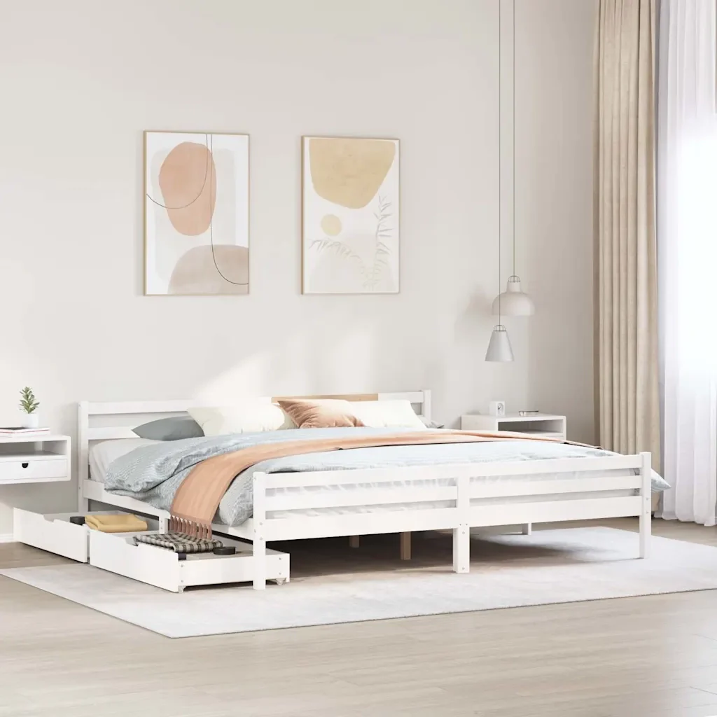 Letto matrimoniale | Letto per adulti | Giroletto senza Materasso Bianco 200x200 cm Legno Massello Pino - Image 2