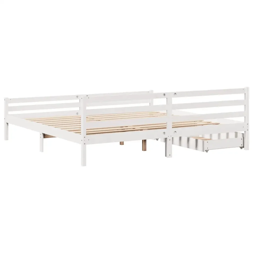 Letto matrimoniale | Letto per adulti | Giroletto senza Materasso Bianco 200x200 cm Legno Massello Pino - Image 6