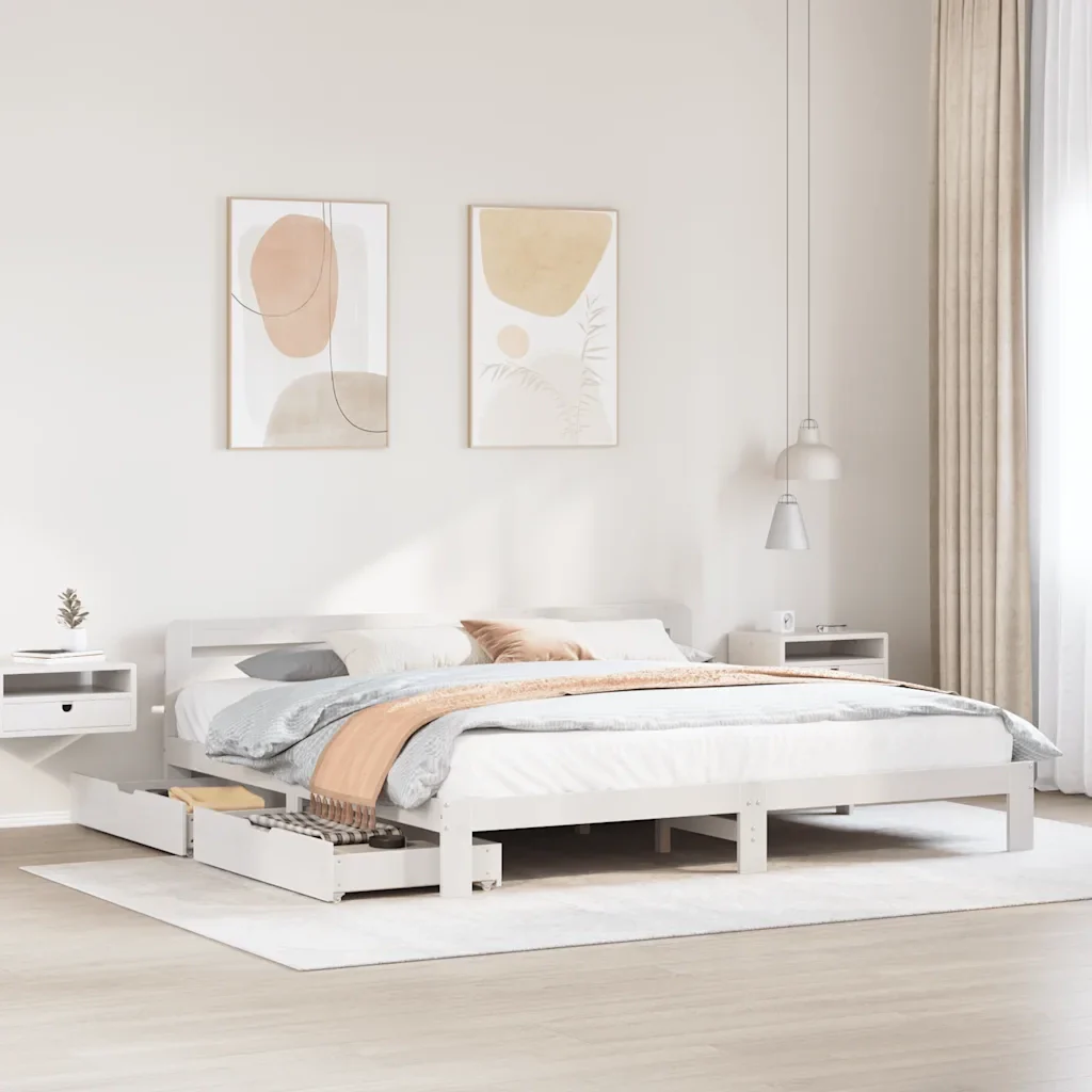 Letto matrimoniale | Letto per adulti | Giroletto senza Materasso Bianco 200x200 cm Legno Massello Pino - Image 2