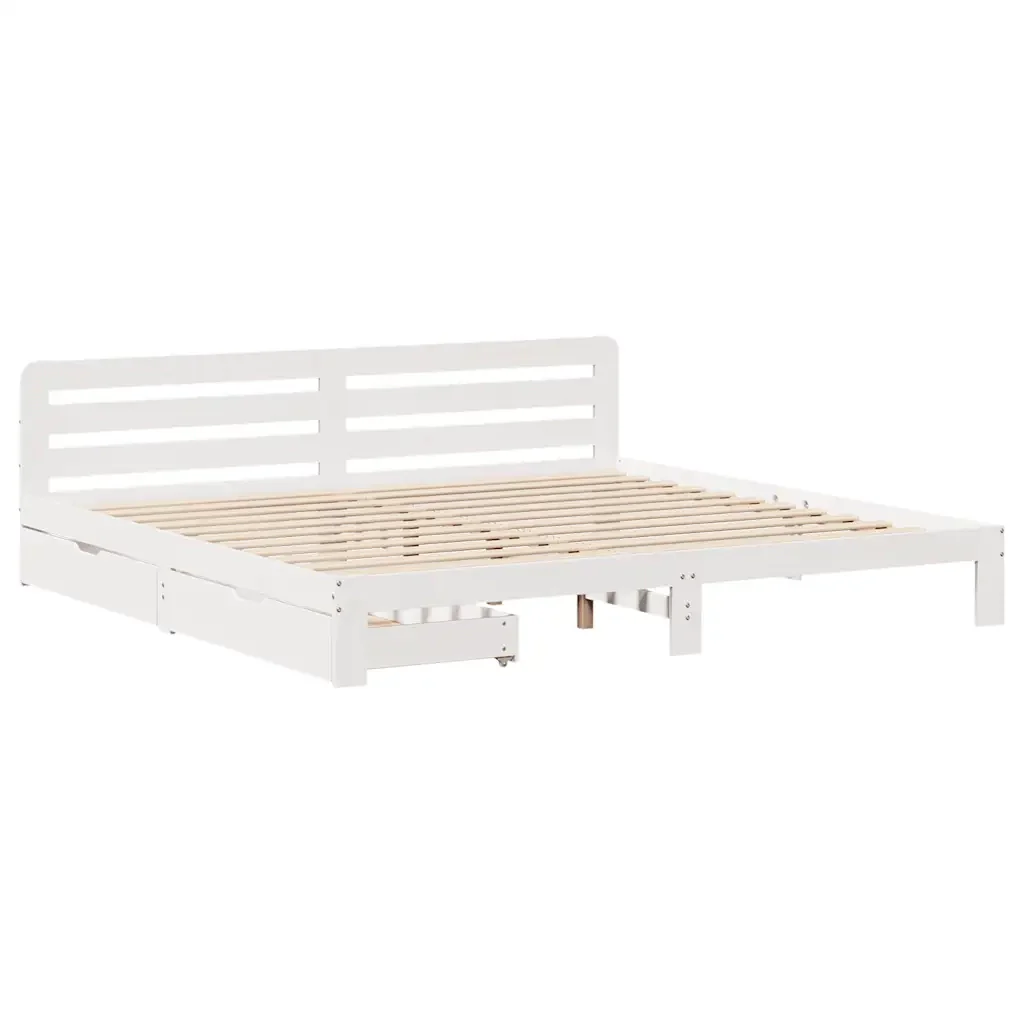 Letto matrimoniale | Letto per adulti | Giroletto senza Materasso Bianco 200x200 cm Legno Massello Pino - Image 3