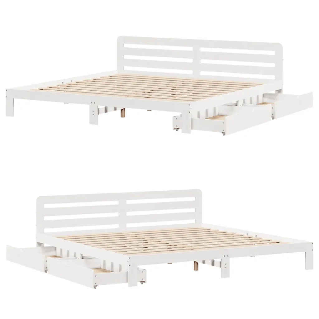 Letto matrimoniale | Letto per adulti | Giroletto senza Materasso Bianco 200x200 cm Legno Massello Pino - Image 9