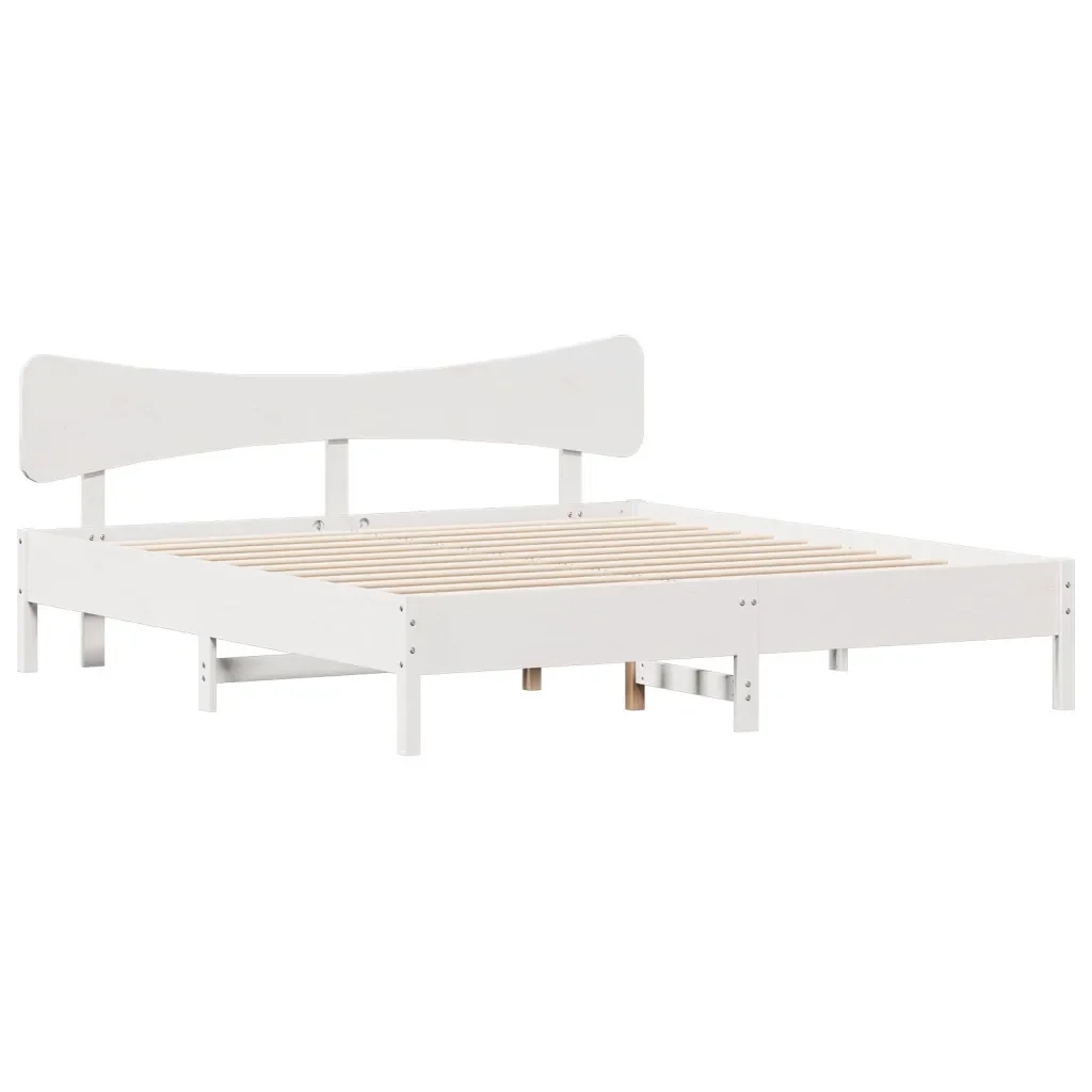 Letto matrimoniale | Letto per adulti | Giroletto senza Materasso Bianco 200x200 cm Legno Massello Pino - Image 3