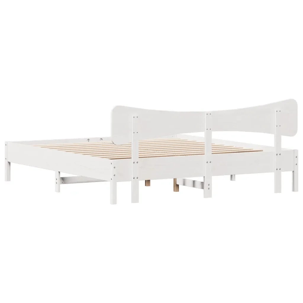 Letto matrimoniale | Letto per adulti | Giroletto senza Materasso Bianco 200x200 cm Legno Massello Pino - Image 8