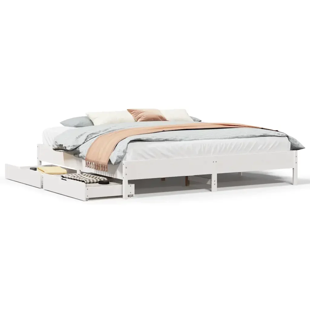 Letto matrimoniale | Letto per adulti | Giroletto senza Materasso Bianco 200x200 cm Legno Massello Pino