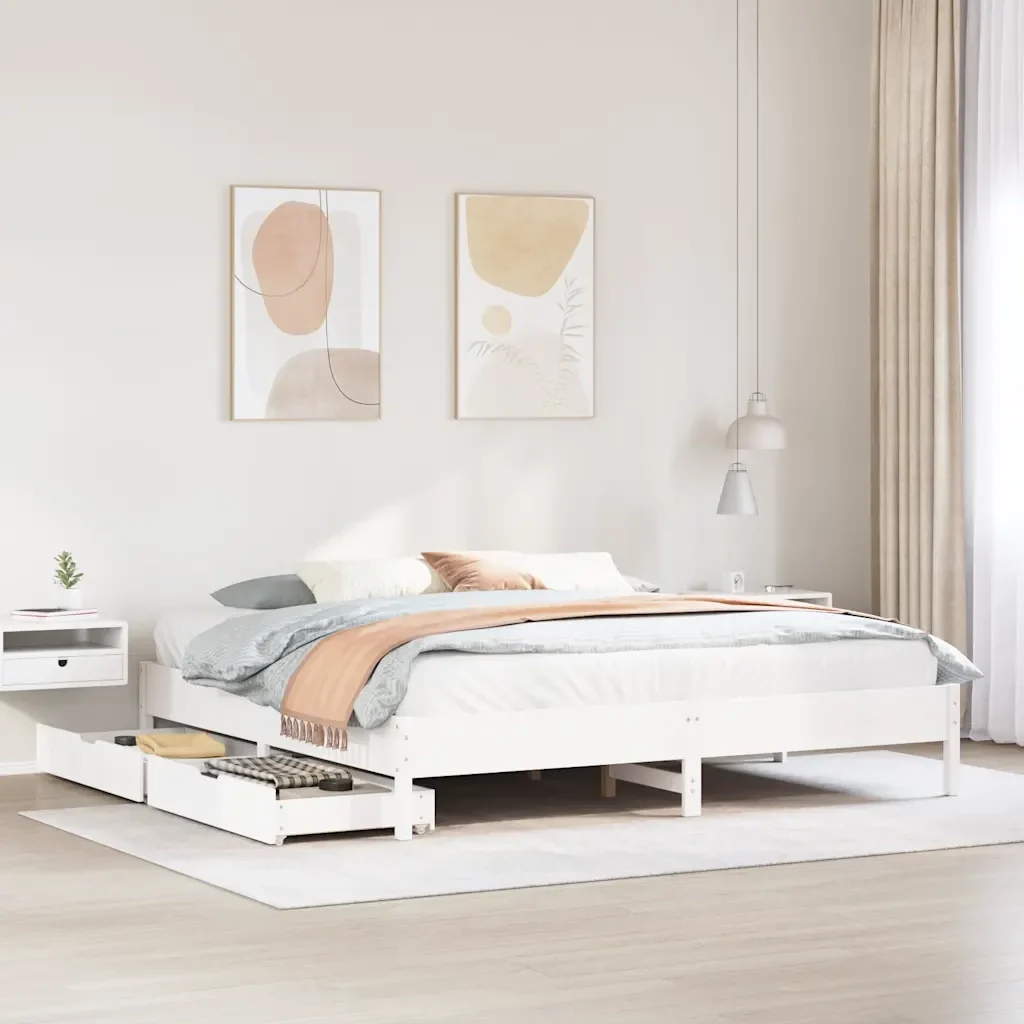 Letto matrimoniale | Letto per adulti | Giroletto senza Materasso Bianco 200x200 cm Legno Massello Pino - Image 2
