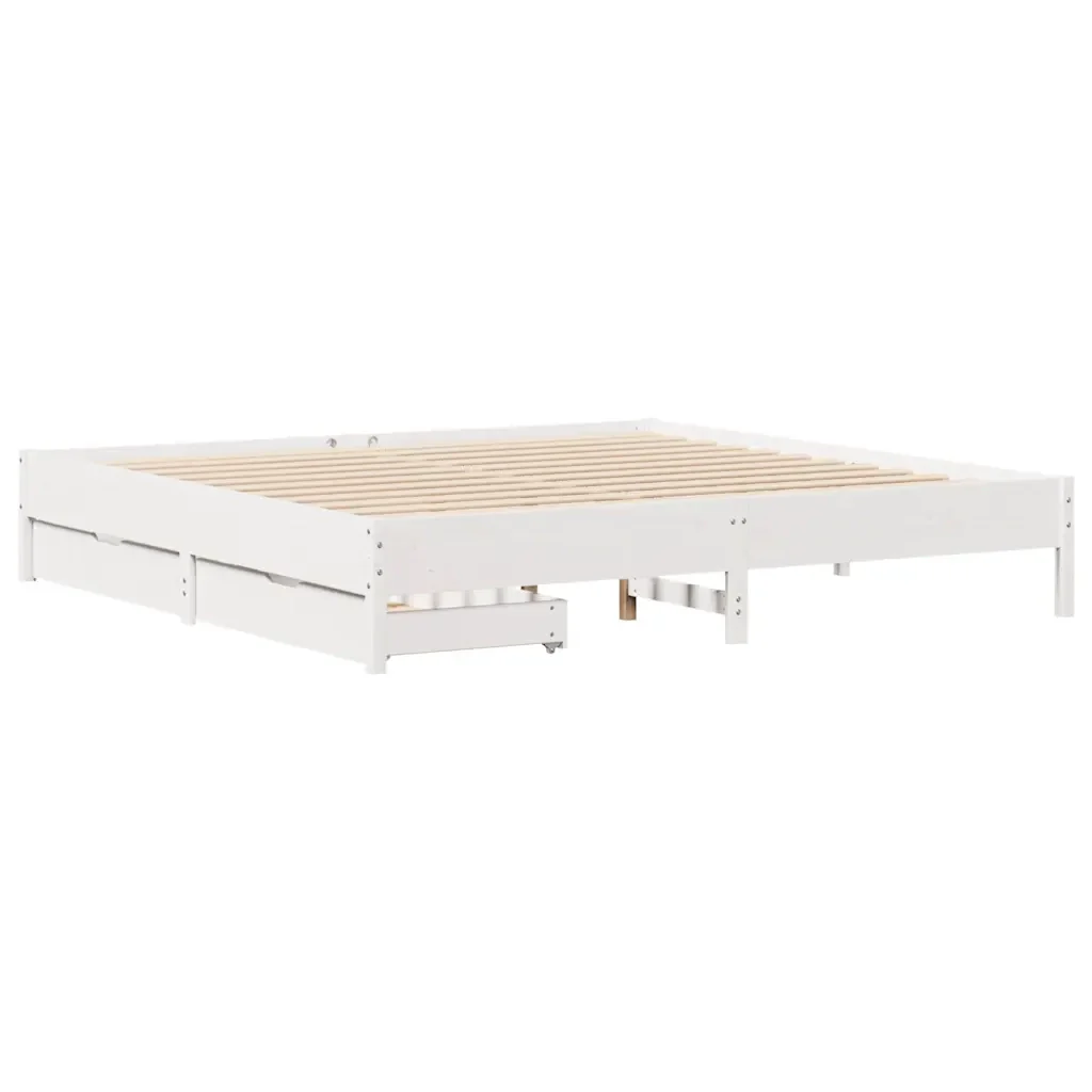 Letto matrimoniale | Letto per adulti | Giroletto senza Materasso Bianco 200x200 cm Legno Massello Pino - Image 3