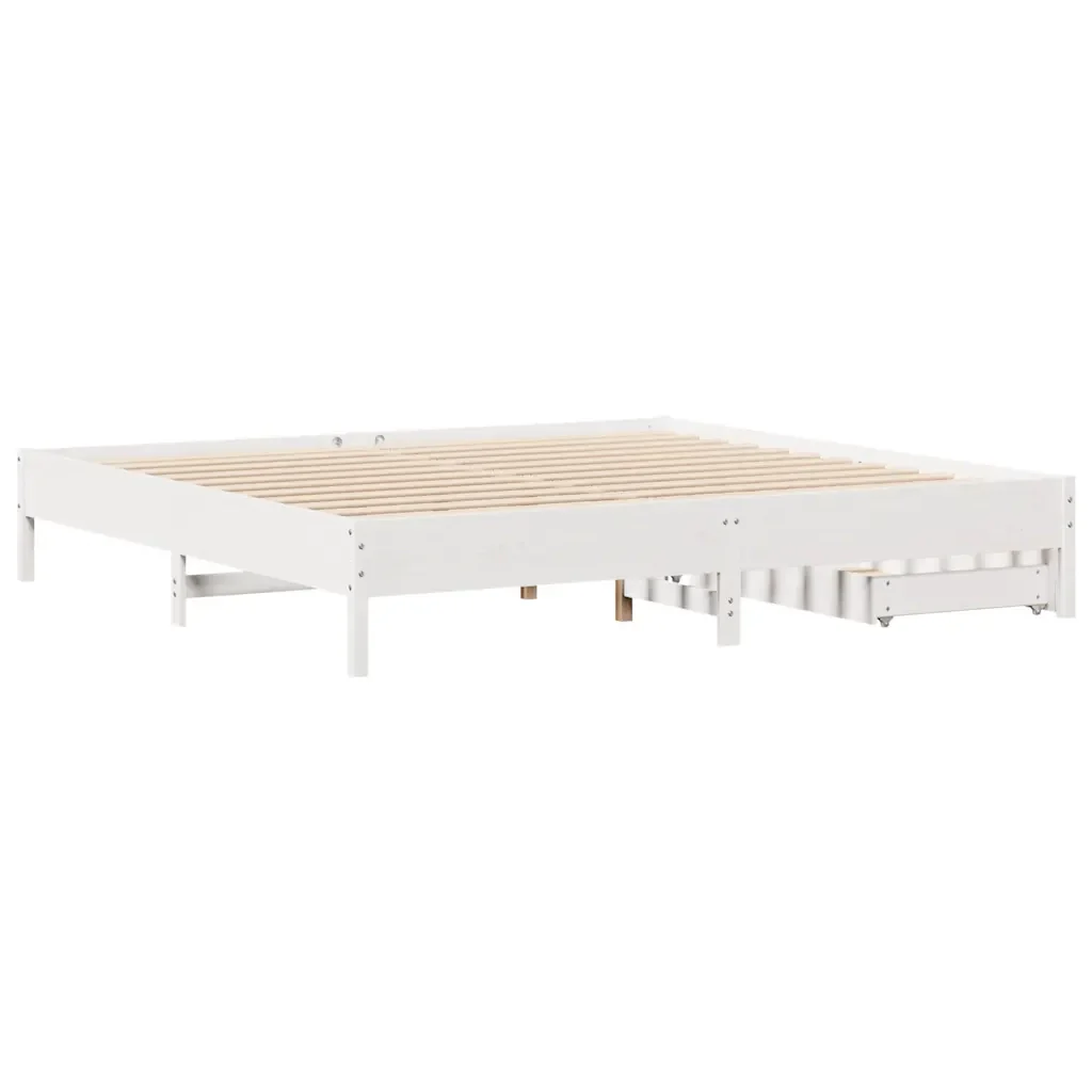 Letto matrimoniale | Letto per adulti | Giroletto senza Materasso Bianco 200x200 cm Legno Massello Pino - Image 8