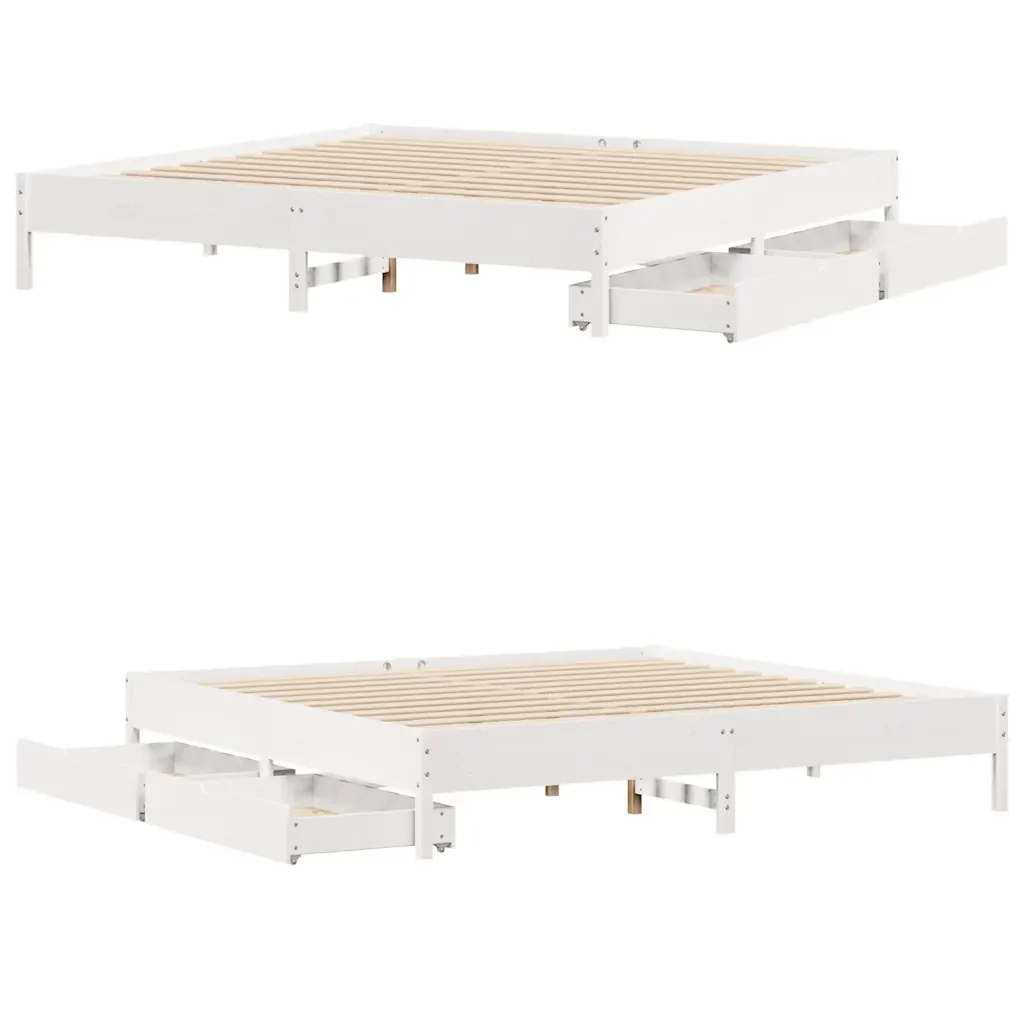 Letto matrimoniale | Letto per adulti | Giroletto senza Materasso Bianco 200x200 cm Legno Massello Pino - Image 9