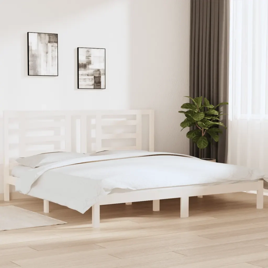 Letto matrimoniale | Letto per adulti | Giroletto senza Materasso Bianco 200x200 cm Legno Massello Pino - Image 2