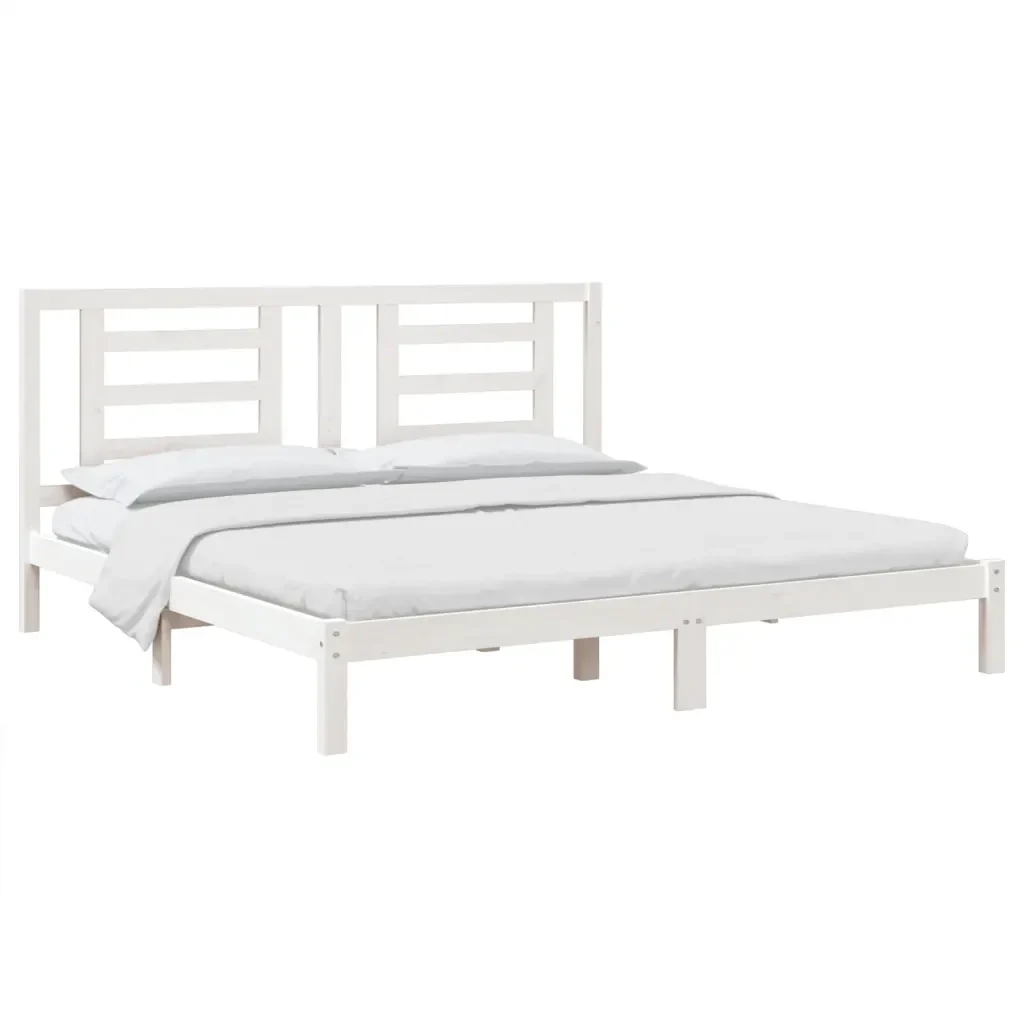 Letto matrimoniale | Letto per adulti | Giroletto senza Materasso Bianco 200x200 cm Legno Massello Pino - Image 3
