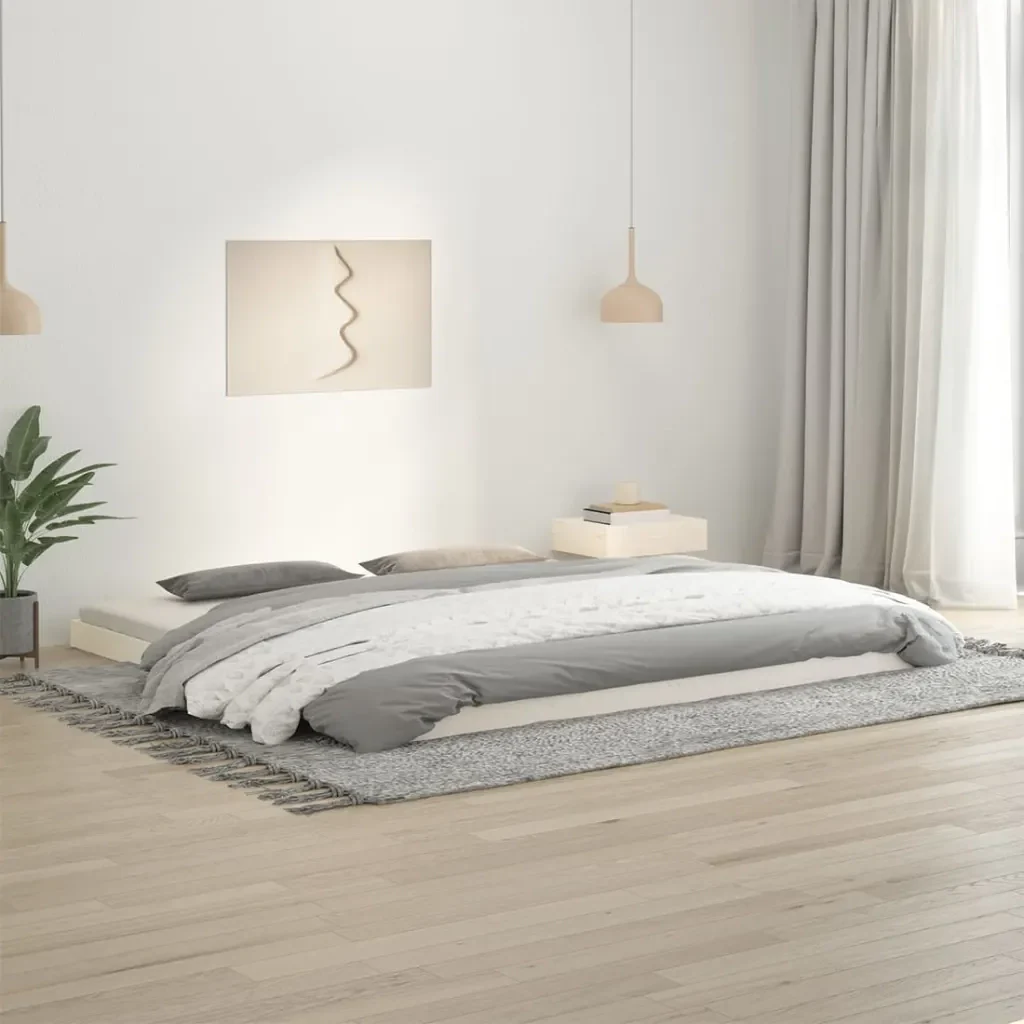 Letto matrimoniale | Letto per adulti | Giroletto senza Materasso Bianco 200x200 cm Legno Massello Pino - Image 2